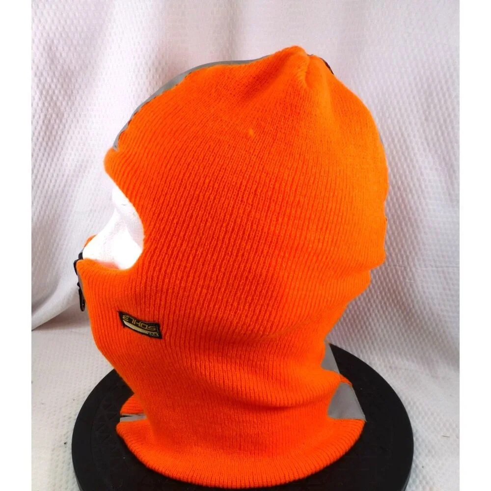 NWTHigh-Visibility Orange Knit Balaclava With Reflective Stripes & Zippered Fron